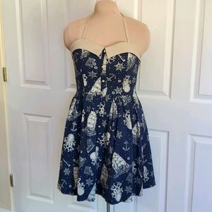 Sourpuss Nautical Dress Navy Blue Gray pinup L/XL